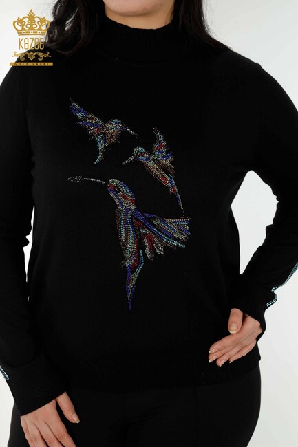 Women's Knitwear Bird Pattern Black - 16459 | KAZEE - Thumbnail