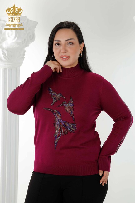 Women's Knitwear Bird Patterned Purple - 16459 | KAZEE - Thumbnail