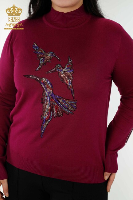 Women's Knitwear Bird Patterned Purple - 16459 | KAZEE - Thumbnail