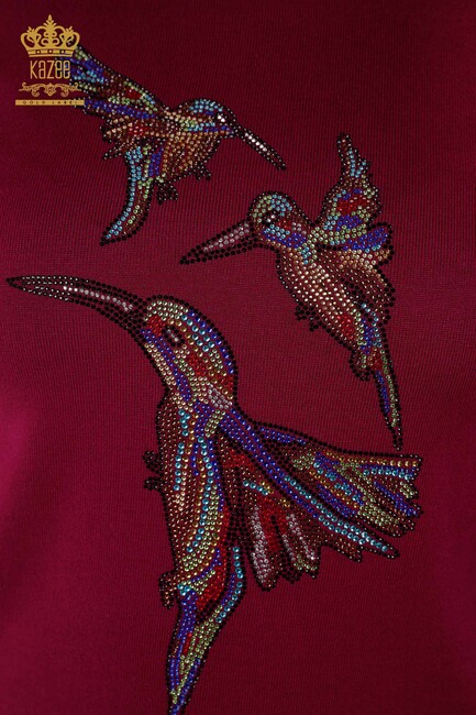 Women's Knitwear Bird Patterned Purple - 16459 | KAZEE - Thumbnail