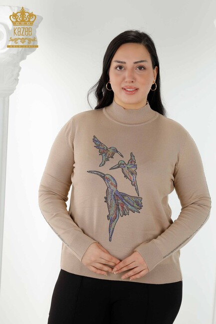 Women's Knitwear Bird Patterned Mink - 16459 | KAZEE - Thumbnail