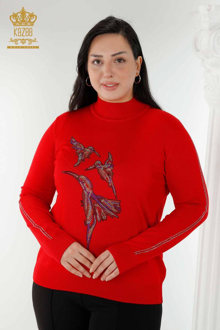 Women's Knitwear Bird Pattern Red - 16459 | KAZEE