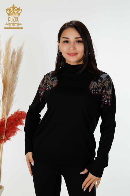 Women's Knitwear Butterfly Patterned Black - 30004 | KAZEE - Thumbnail