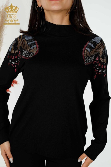 Women's Knitwear Butterfly Patterned Black - 30004 | KAZEE - Thumbnail