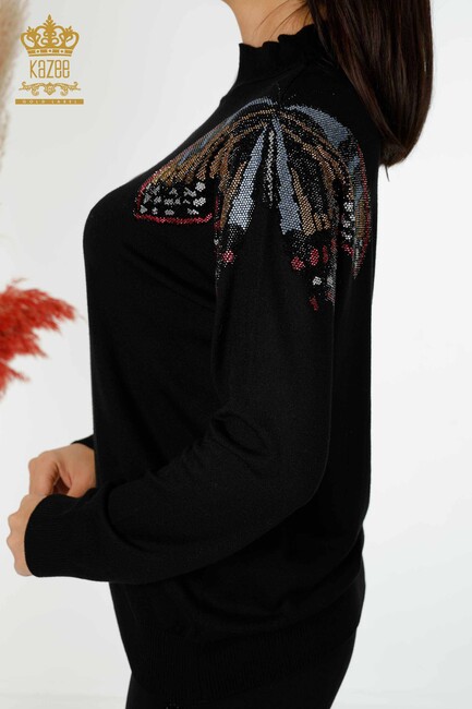 Women's Knitwear Butterfly Patterned Black - 30004 | KAZEE - Thumbnail