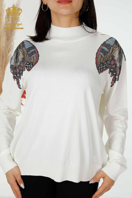 Women's Knitwear Butterfly Patterned Ecru - 30004 | KAZEE - Thumbnail