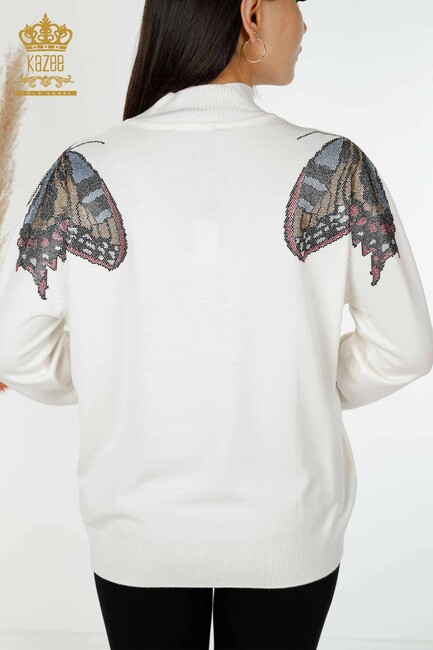 Women's Knitwear Butterfly Patterned Ecru - 30004 | KAZEE - Thumbnail