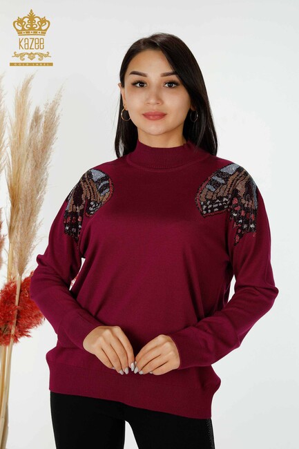 Women's Knitwear Butterfly Patterned Purple - 30004 | KAZEE - Thumbnail