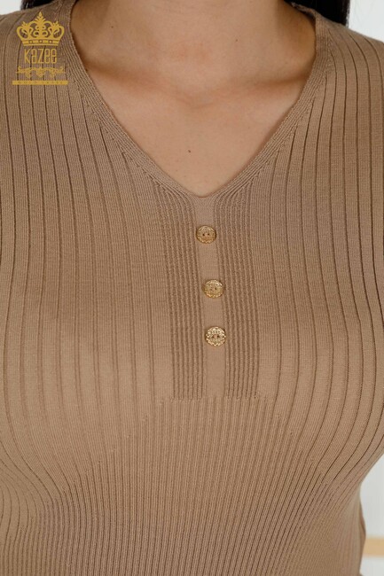 Women's Knitwear Button Detailed Beige - 30043 | KAZEE - Thumbnail