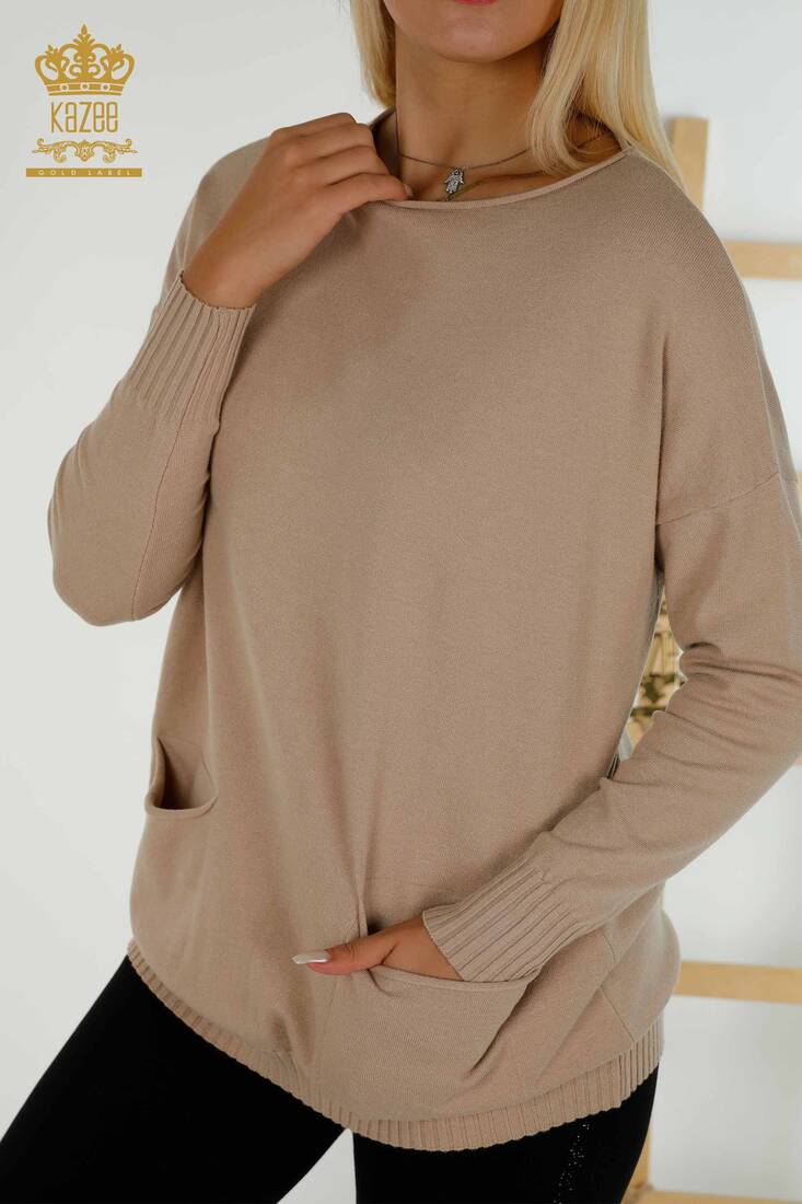 Women's Knitwear Button Detailed Beige - 30178 | KAZEE