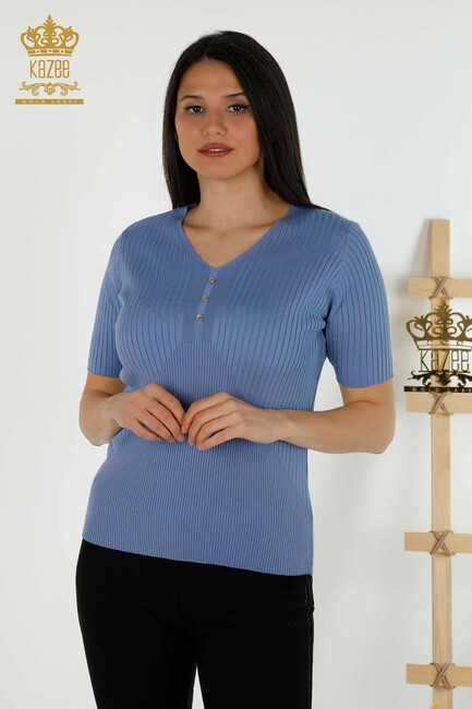 Women's Knitwear Button Detailed Blue - 30043 | KAZEE - Thumbnail