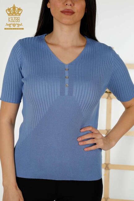 Women's Knitwear Button Detailed Blue - 30043 | KAZEE - Thumbnail