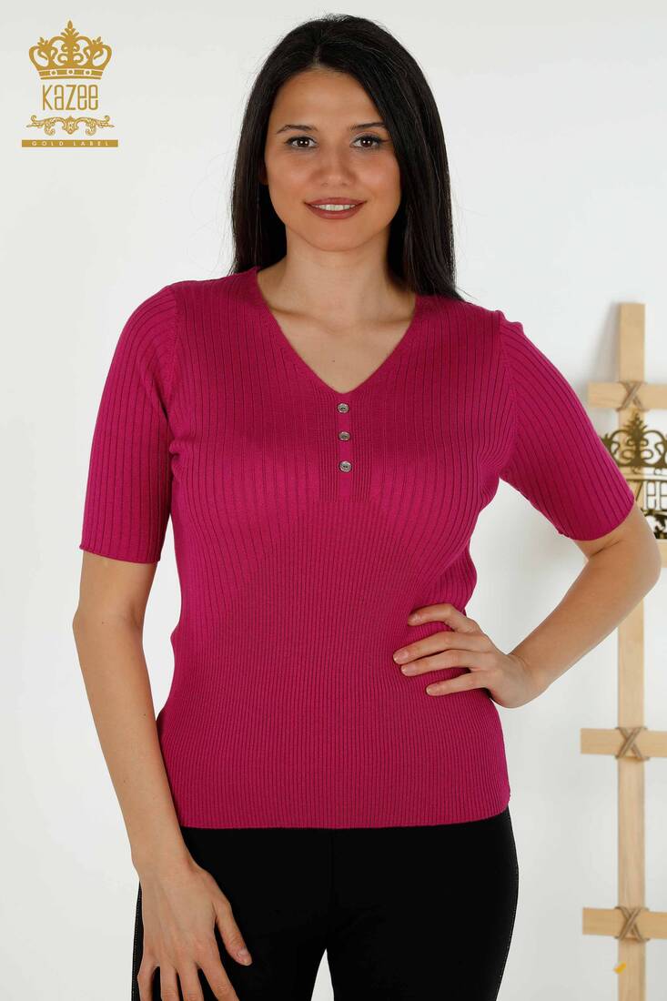 Women's Knitwear Button Detailed Fuchsia - 30043 | KAZEE