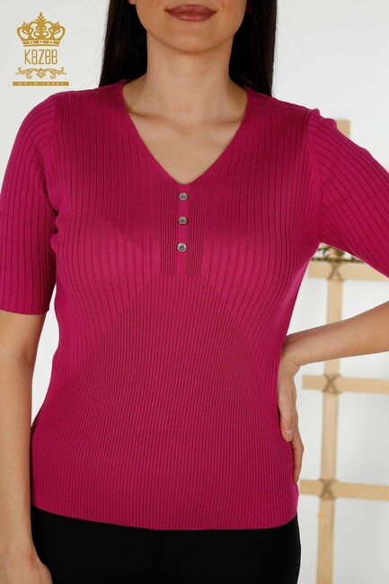 Women's Knitwear Button Detailed Fuchsia - 30043 | KAZEE - Thumbnail