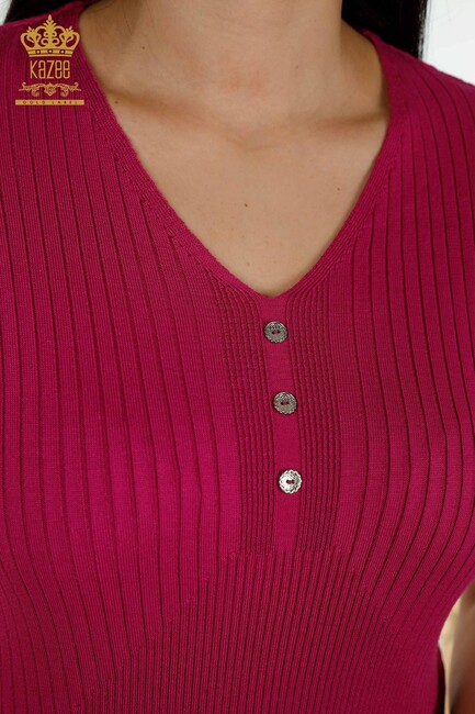 Women's Knitwear Button Detailed Fuchsia - 30043 | KAZEE - Thumbnail