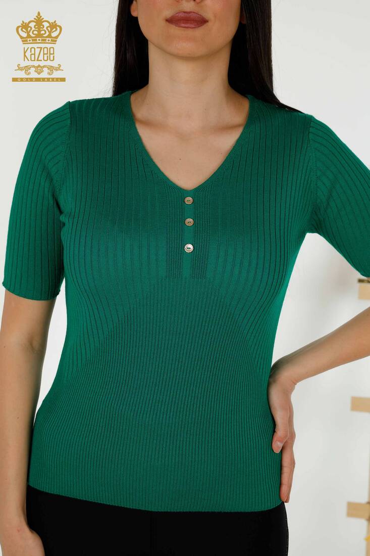 Women's Knitwear Button Detailed Green - 30043 | KAZEE