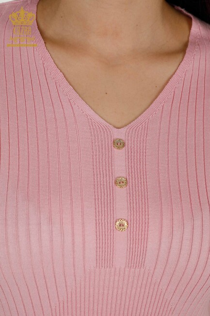 Women's Knitwear Button Detailed Pink - 30043 | KAZEE - Thumbnail