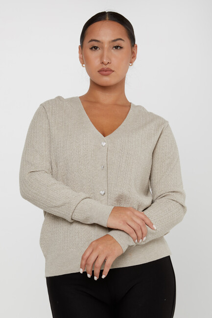 Women's Knitted Cardigan Button Detail Beige - 31052 | KAZEE - Thumbnail