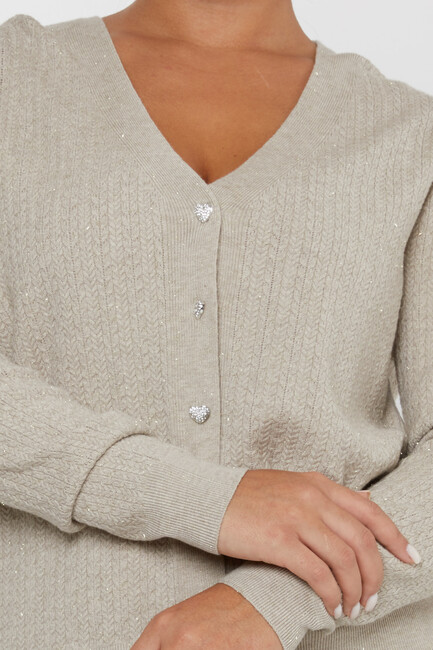 Women's Knitted Cardigan Button Detail Beige - 31052 | KAZEE - Thumbnail