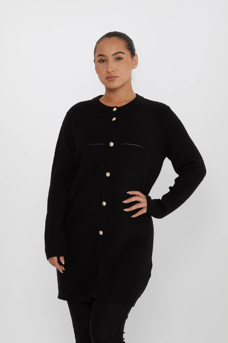 Women's Knitted Cardigan Buttoned Detail Black - 30643 | KAZEE