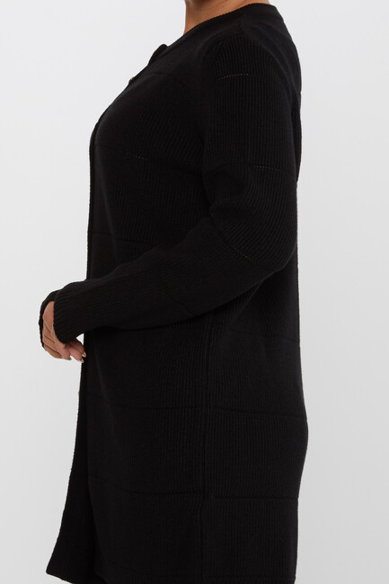 Women's Knitted Cardigan Buttoned Detail Black - 30643 | KAZEE - Thumbnail