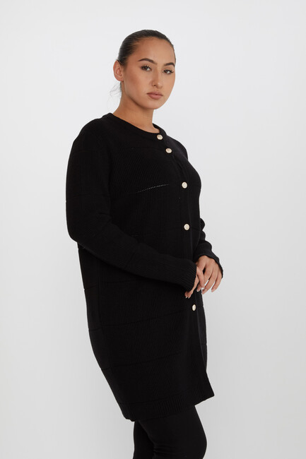 Women's Knitted Cardigan Buttoned Detail Black - 30643 | KAZEE - Thumbnail