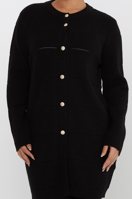 Women's Knitted Cardigan Buttoned Detail Black - 30643 | KAZEE - Thumbnail