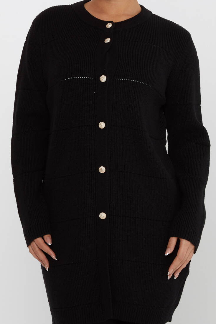 Women's Knitted Cardigan Buttoned Detail Black - 30643 | KAZEE