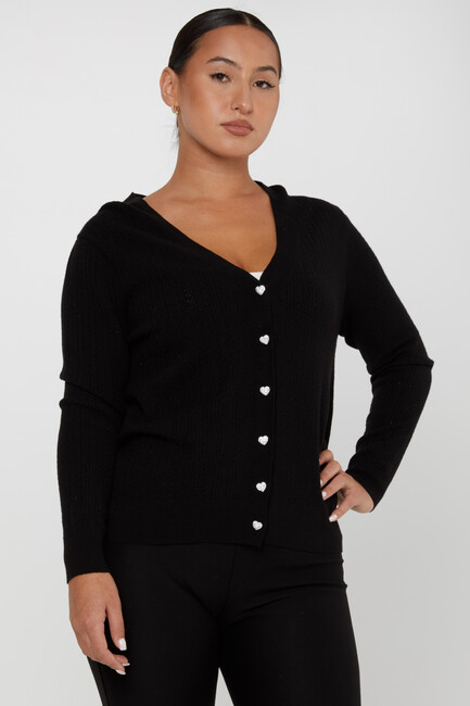 Women's Knitted Cardigan Button Detail Black - 31052 | KAZEE - Thumbnail