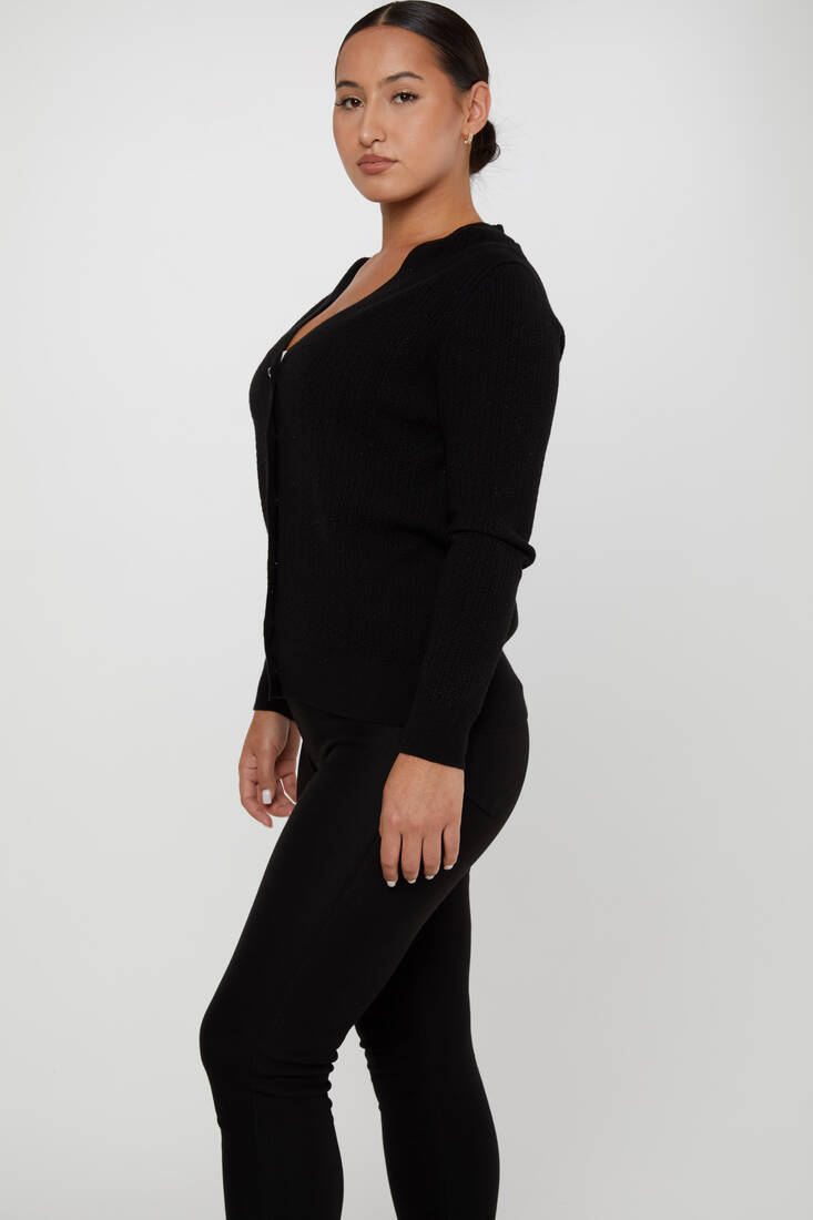 Women's Knitted Cardigan Button Detail Black - 31052 | KAZEE