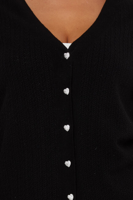 Women's Knitted Cardigan Button Detail Black - 31052 | KAZEE - Thumbnail