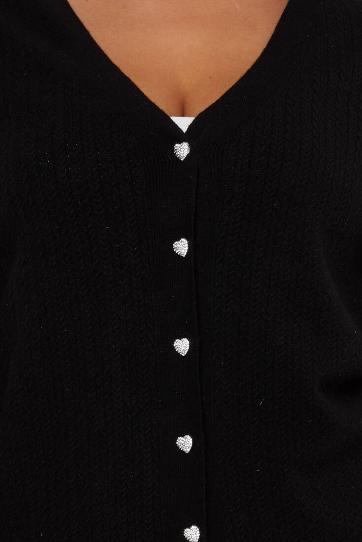 Women's Knitted Cardigan Button Detail Black - 31052 | KAZEE