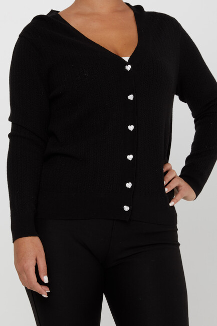 Women's Knitted Cardigan Button Detail Black - 31052 | KAZEE - Thumbnail