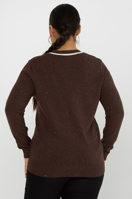 Women's Knitted Cardigan Button Detailed Glittery Brown - 31722 | KAZEE - Thumbnail