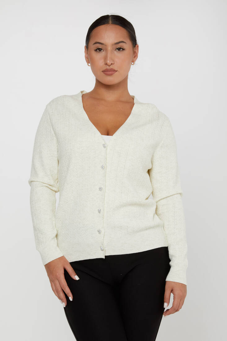 Women's Knitted Cardigan Button Detail Ecru - 31052 | KAZEE