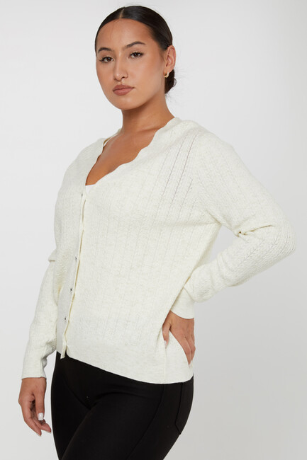 Women's Knitted Cardigan Button Detail Ecru - 31052 | KAZEE - Thumbnail