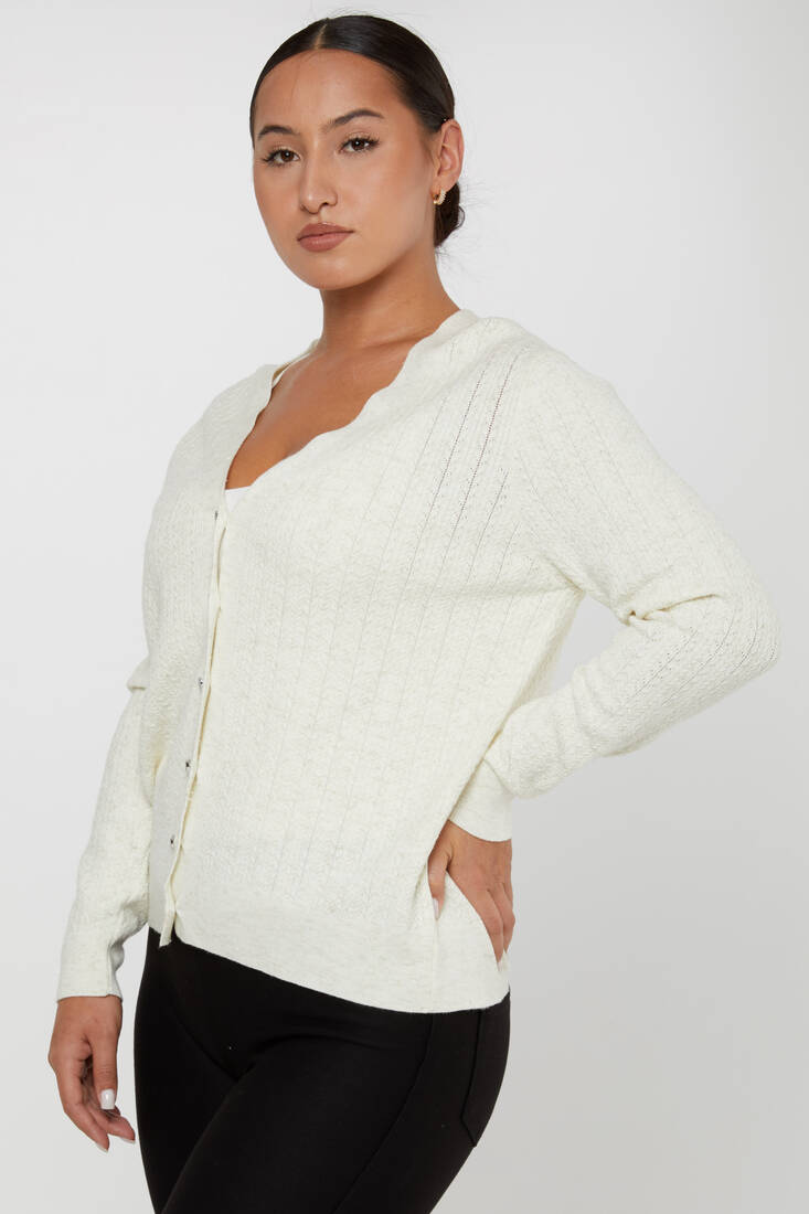 Women's Knitted Cardigan Button Detail Ecru - 31052 | KAZEE