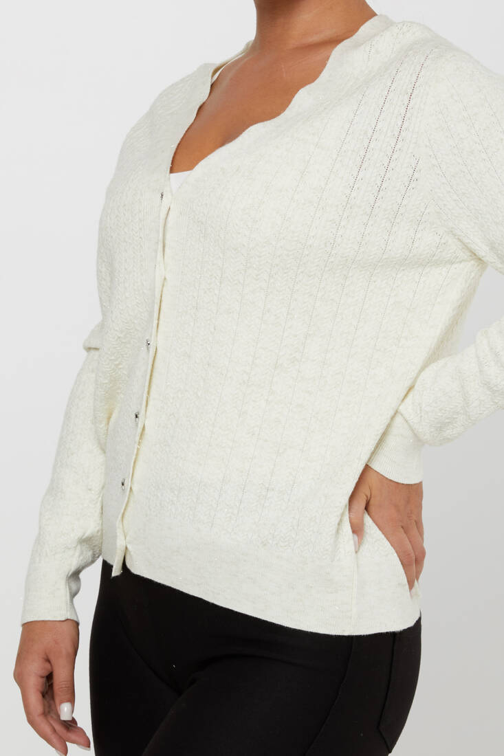 Women's Knitted Cardigan Button Detail Ecru - 31052 | KAZEE