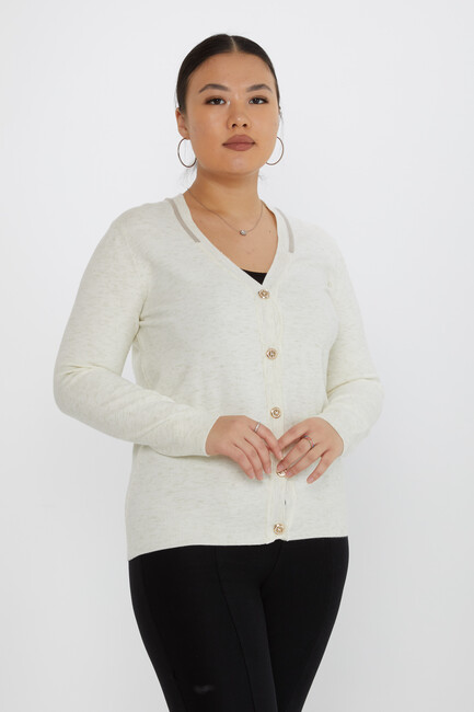 Women's Knitted Cardigan Button Detail Glittery Ecru - 31722 | KAZEE - Thumbnail