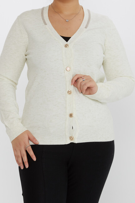 Women's Knitted Cardigan Button Detail Glittery Ecru - 31722 | KAZEE - Thumbnail