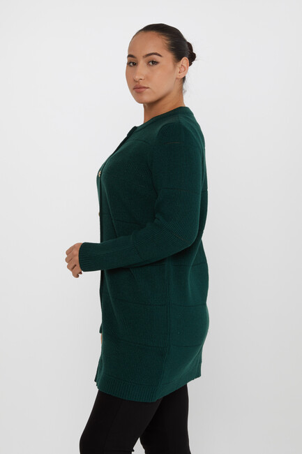 Women's Knitted Cardigan Buttoned Detailed Olive - 30643 | KAZEE - Thumbnail