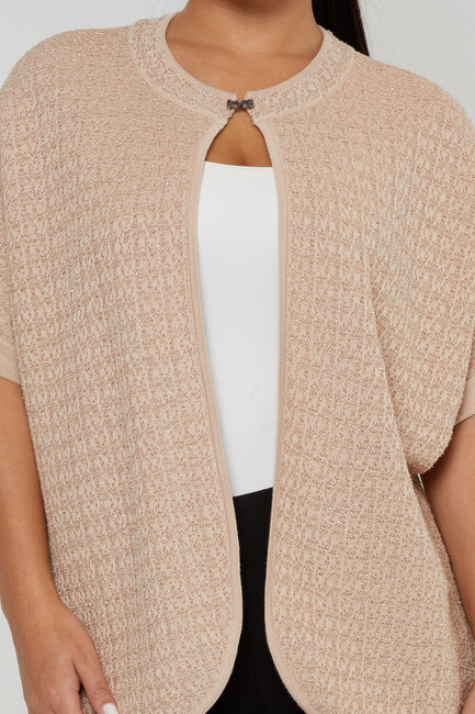 Women's Knitted Cardigan Buckle Detail Beige - 30708 | KAZEE - Thumbnail