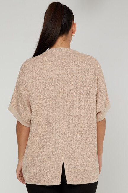 Women's Knitted Cardigan Buckle Detail Beige - 30708 | KAZEE - Thumbnail