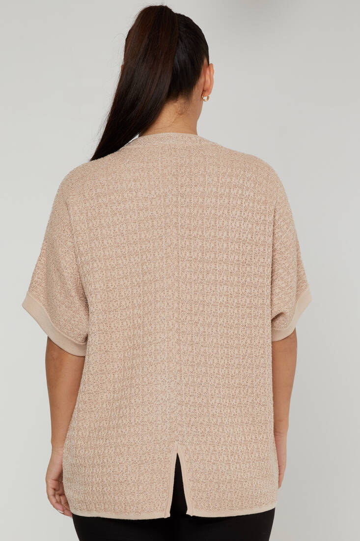 Women's Knitted Cardigan Buckle Detail Beige - 30708 | KAZEE