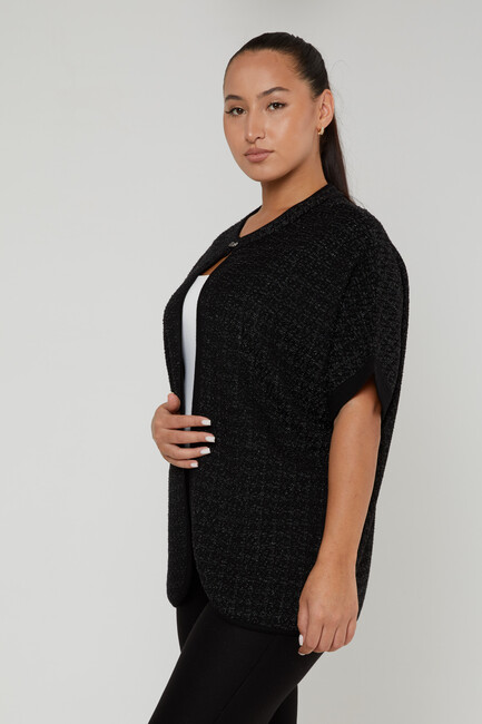 Women's Knitted Cardigan Buckle Detail Black - 30708 | KAZEE - Thumbnail