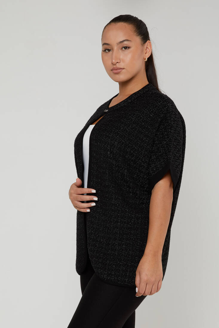 Women's Knitted Cardigan Buckle Detail Black - 30708 | KAZEE