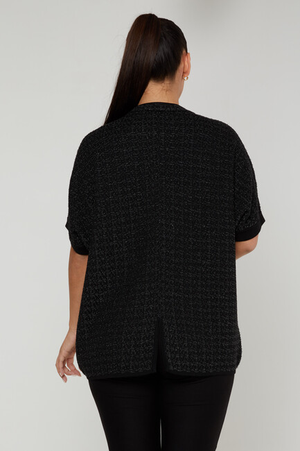 Women's Knitted Cardigan Buckle Detail Black - 30708 | KAZEE - Thumbnail