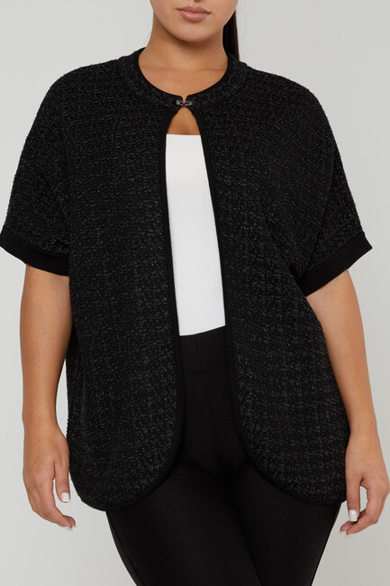 Women's Knitted Cardigan Buckle Detail Black - 30708 | KAZEE - Thumbnail