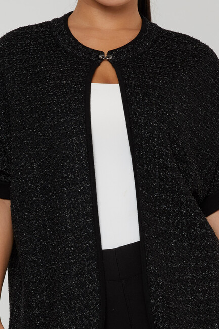 Women's Knitted Cardigan Buckle Detail Black - 30708 | KAZEE - Thumbnail