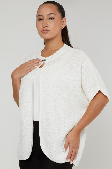 Women's Knitted Cardigan with Hook Detail Ecru - 30708 | KAZEE - Thumbnail